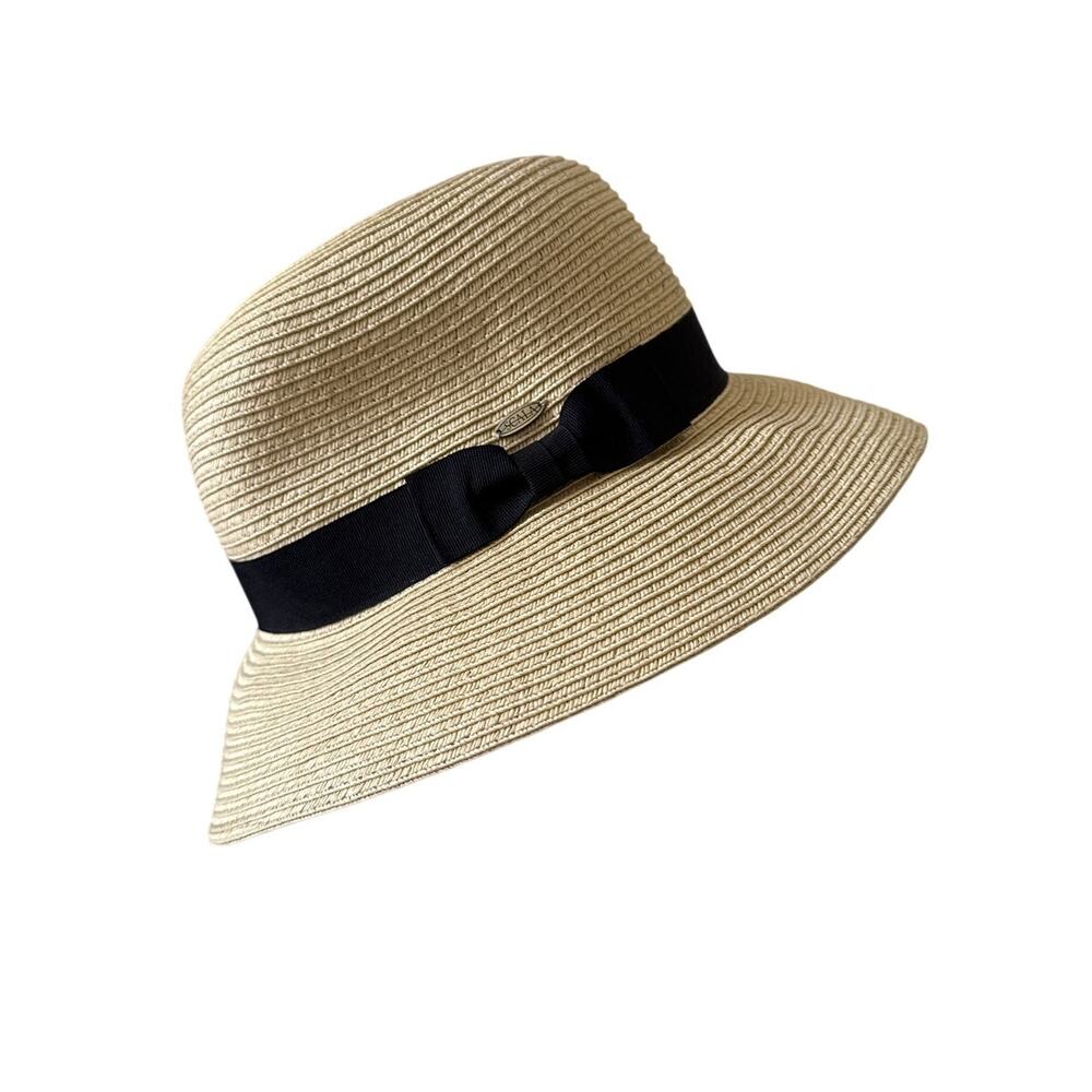 Scala Sun Hat with Black Bow Small Summer Classic Tan